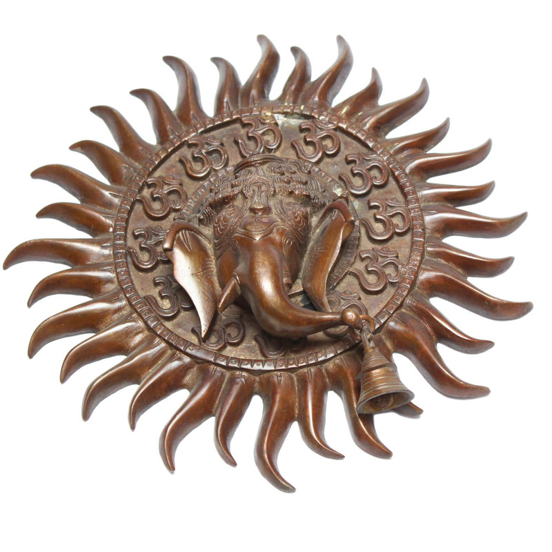 Seven Chakra Handicraft - 10.5" Brass Surya Ganesh Wall Décor Large
