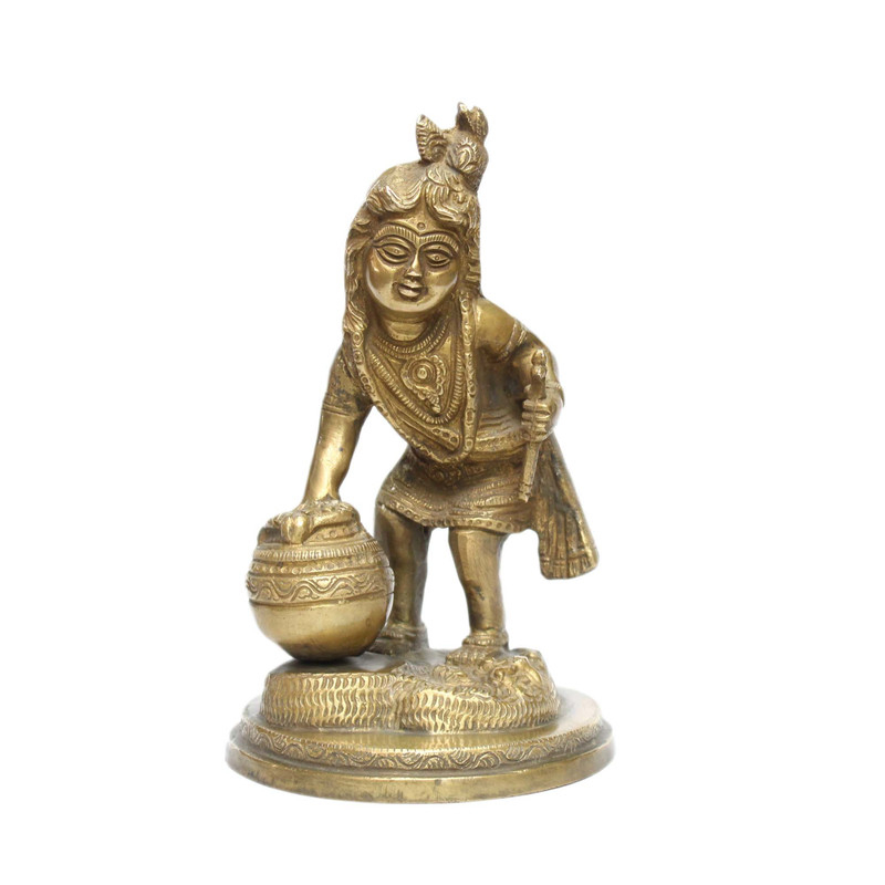 Seven Chakra Handicraft -Golden 8.5" Bal Gopal ( Makhanchor Krishna) Statue
