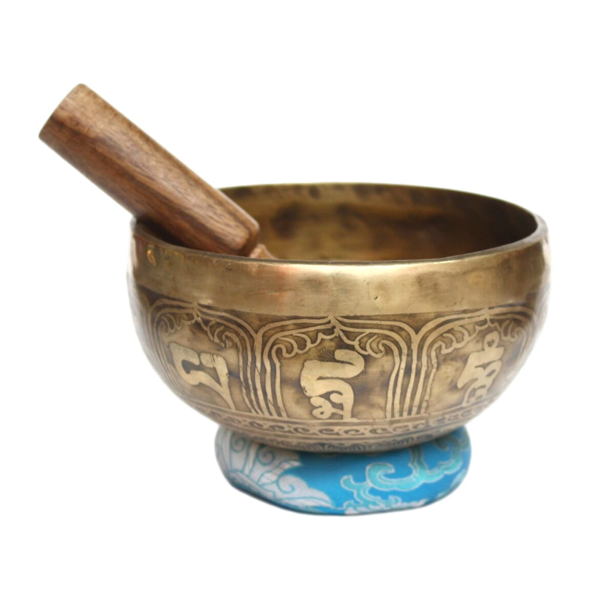 Seven Chakra Handicraft - Golden Handmade singing bowl (Tibetian Om Design)-6.5"