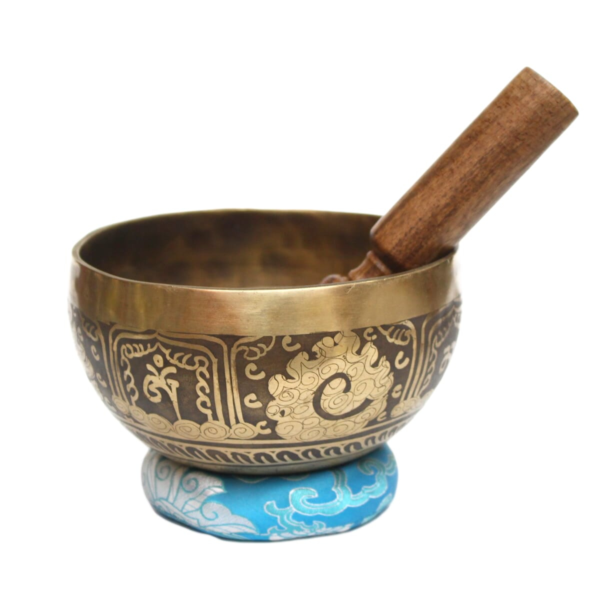 Seven Chakra Handicraft - Golden Handmade singing bowl (Buddha Eyes/ Tibetian Om Design)- 4.5"