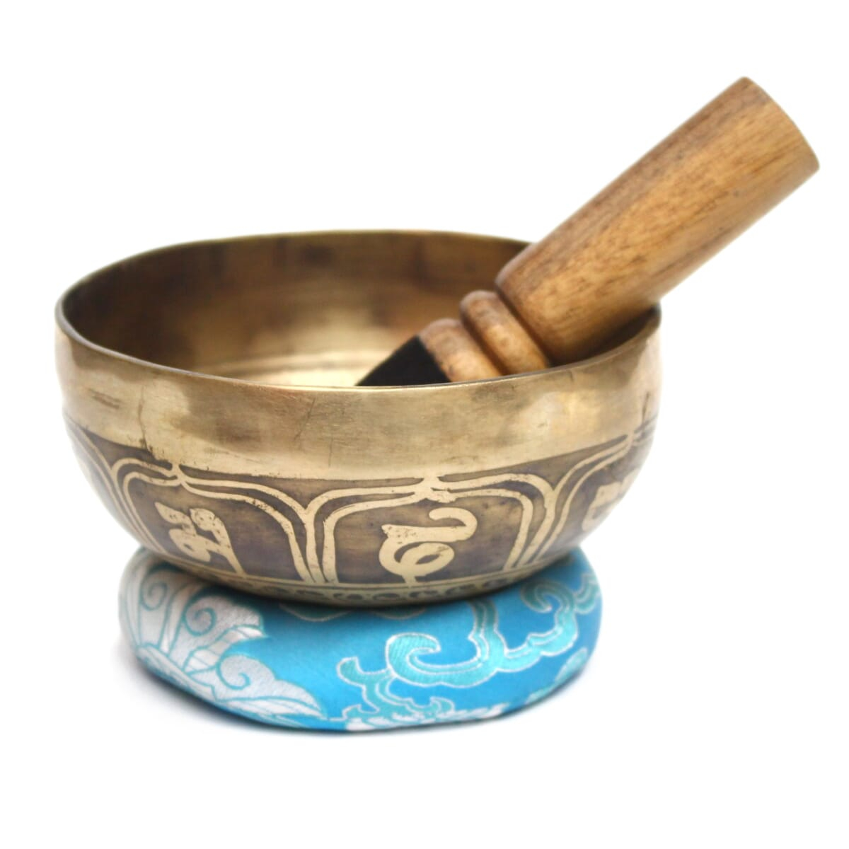 Seven Chakra Handicraft - Golden Handmade singing bowl (Cross Bajra/ Tibetian Hum Design)- 4.5"
