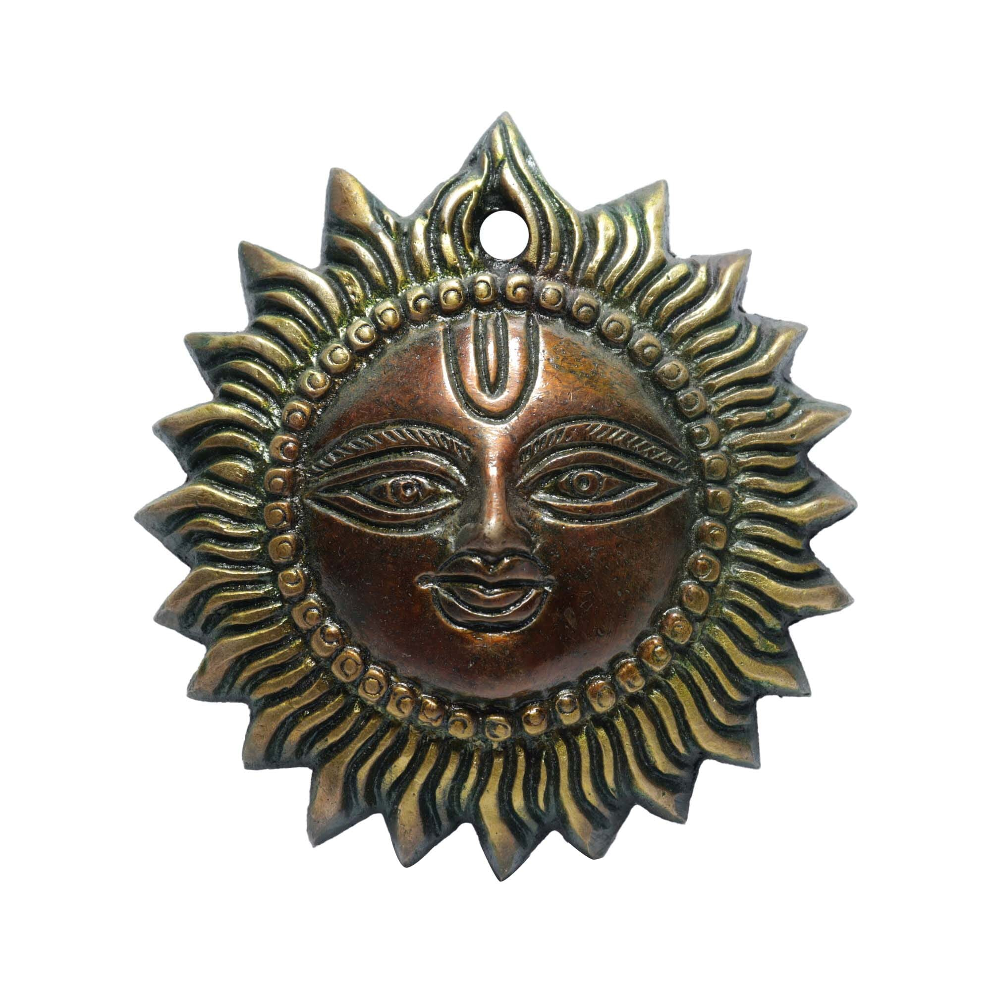 Seven Chakra Handicraft - 10cm Size Hanging Small Sun Mask Wall Décor(Orange)