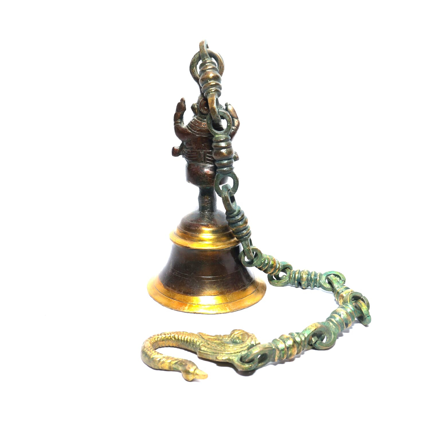 Seven Chakra Handicraft- 60cm size Ganesh Design Hanging Bell (with Chain)(Brown)