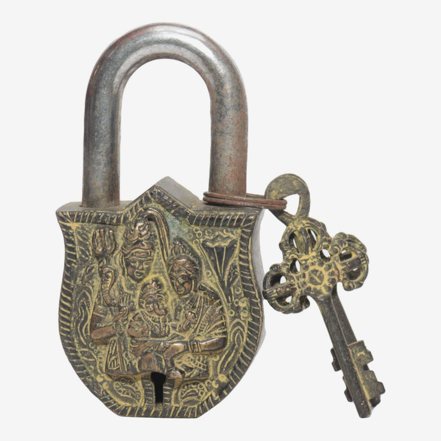 Seven Chakra Handicraft - Shiva Family Featured Lock With Two Keys 13cm 430g