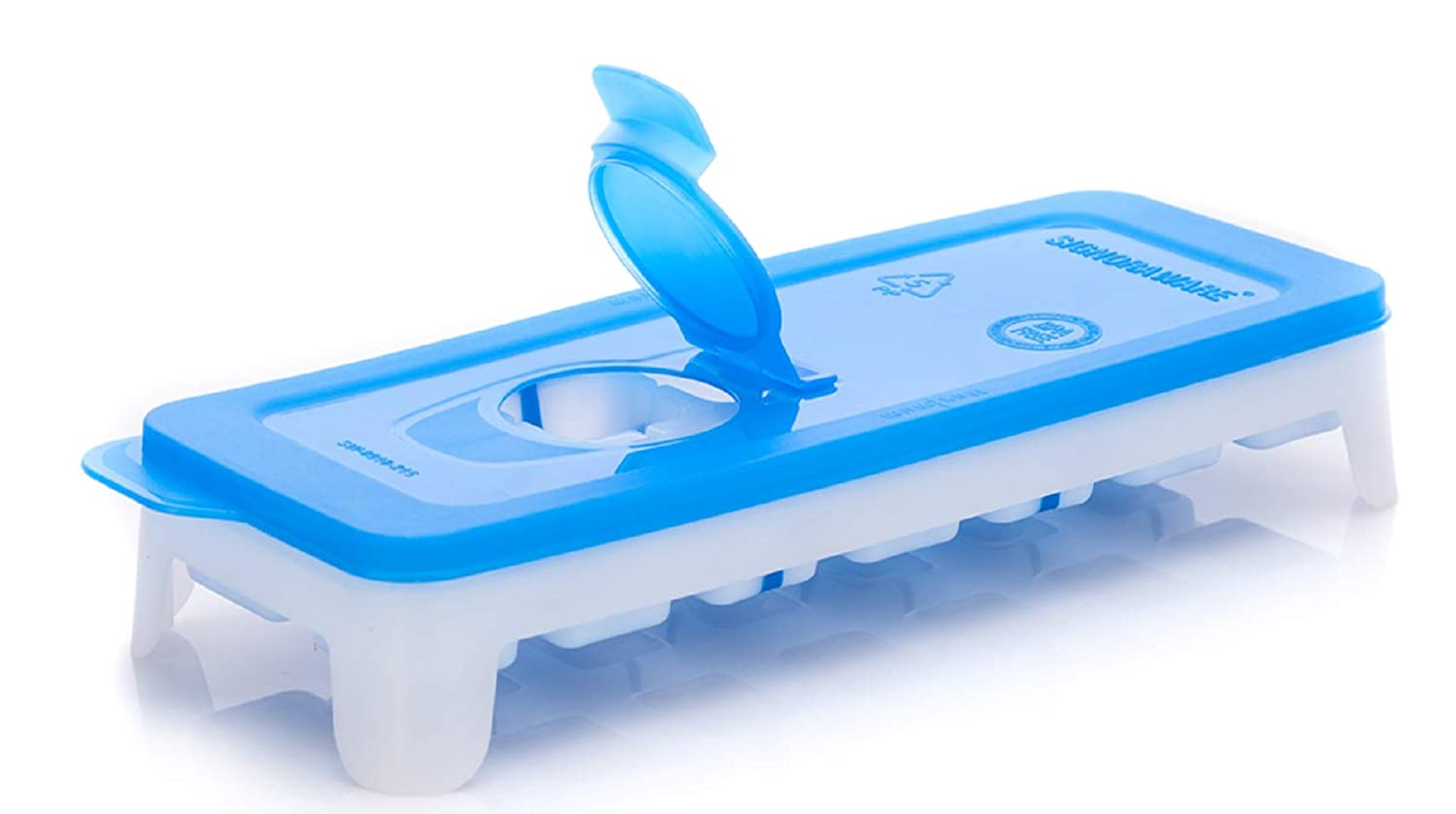 Signoraware Ice Cube tray with TPE Easy Release base with removable lid, 14 Cubes, BPA free, Blue