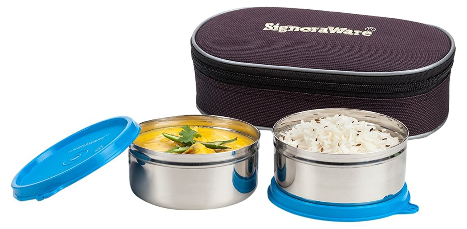 Signoraware Midday Max Fresh Stainless Steel Lunch Box Set, 350ml, Set of 2