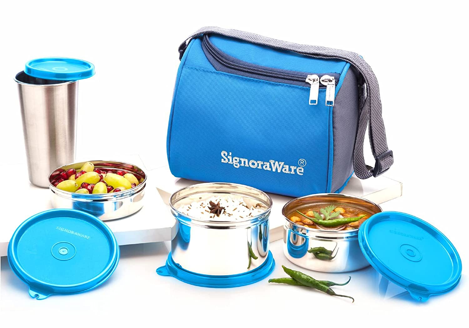 Signoraware Best Stainless Steel Lunch Box with Steel Tumbler