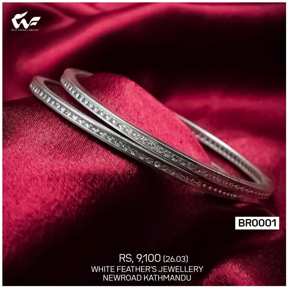 White Feathers Silver Bangles For Women