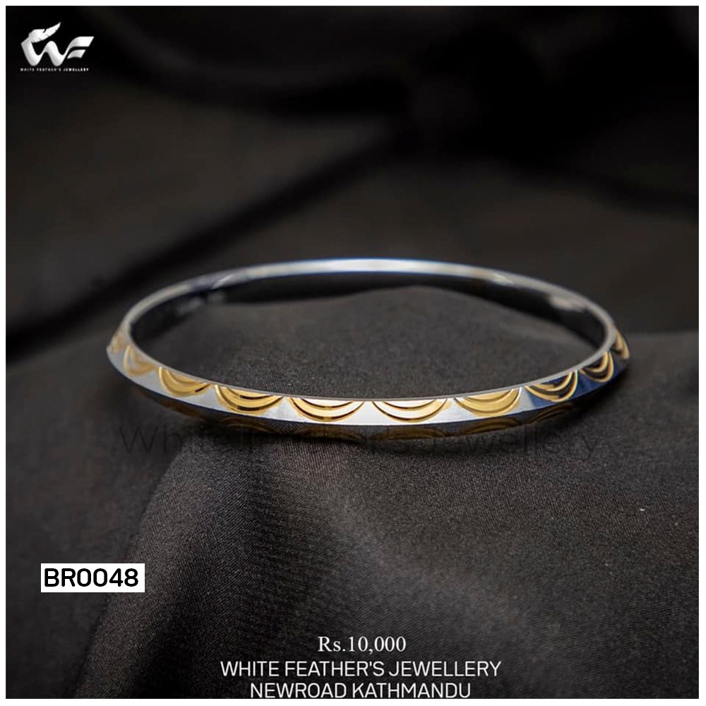 White Feathers Rhodium Gold Plated Bangles