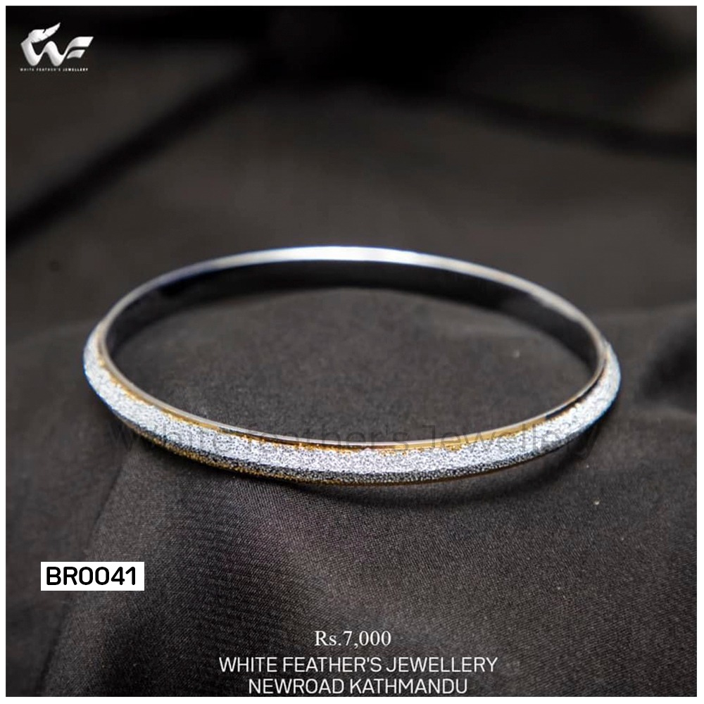 White Feathers Rhodium Gold Plated Bangles