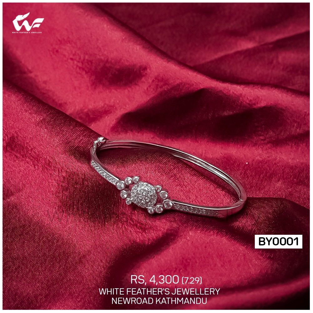 White Feathers Silver Bangles For Women