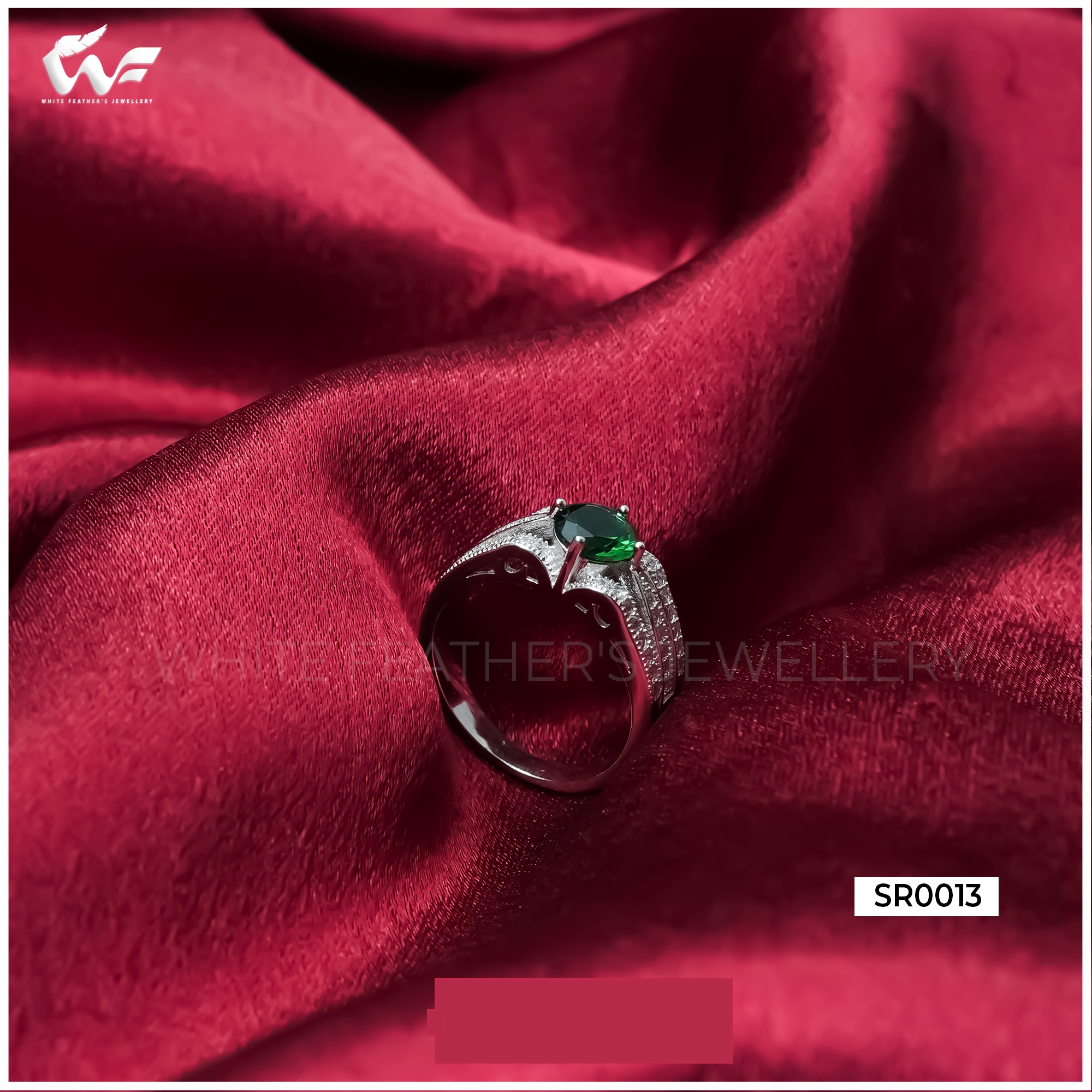 White Feathers Silver Rhodium Ring