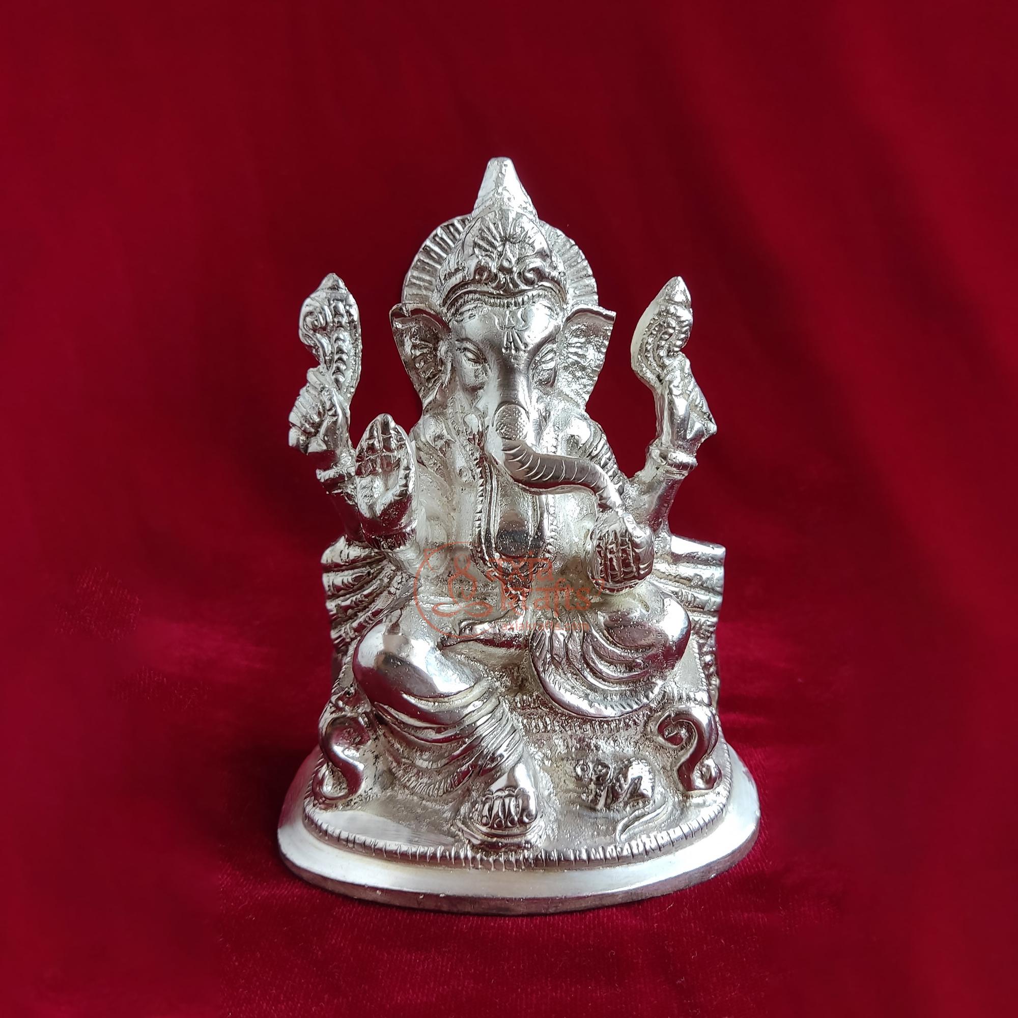 Axia Krafts Silvercoated Ganesh 5.2 Inches