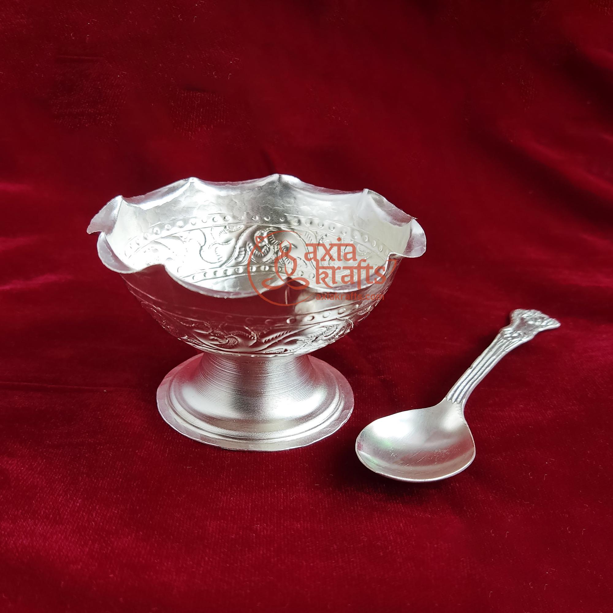 Axia Krafts Silvercoated Pasni Set ( Bowl and Spoon ) Silverplated