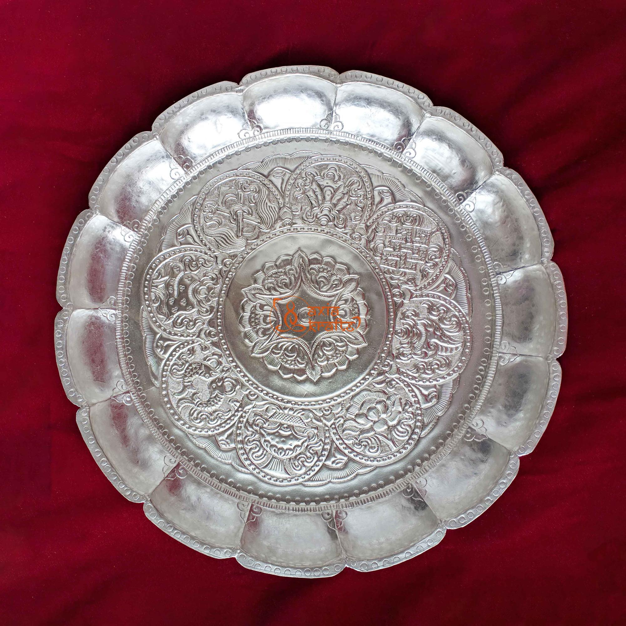 Axia Krafts Silverplated Puja Thaali 11.5 Inches Astamandal | Puja Tray