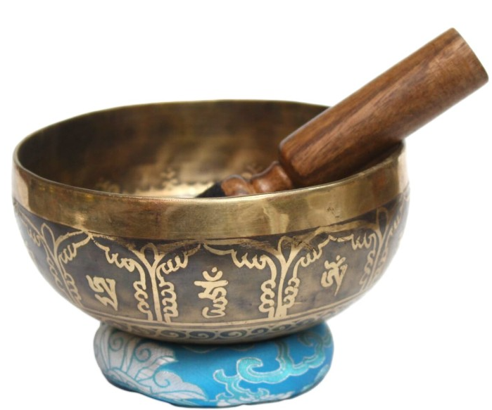 Seven Chakra Handicraft - Golden Handmade Singing Bowl (Cross Bajra/ Buddha Eyes)- 4.5"