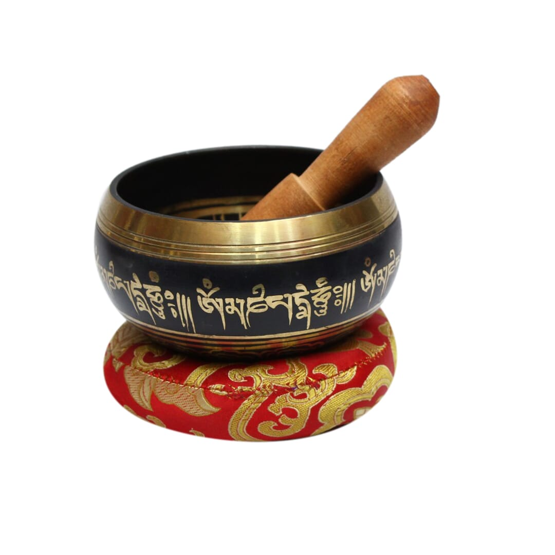 Seven Chakra Handicraft - Black Flower/kalash Design Singing Bowl-3 Inch