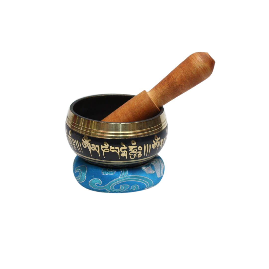 Seven Chakra Handicraft - Black Flower/mantra Design Singing Bowl-3 Inch