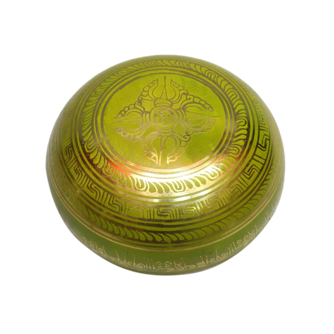 Seven Chakra Handicraft - Green Mantra/bajra Design Singing Bowl-3 Inch