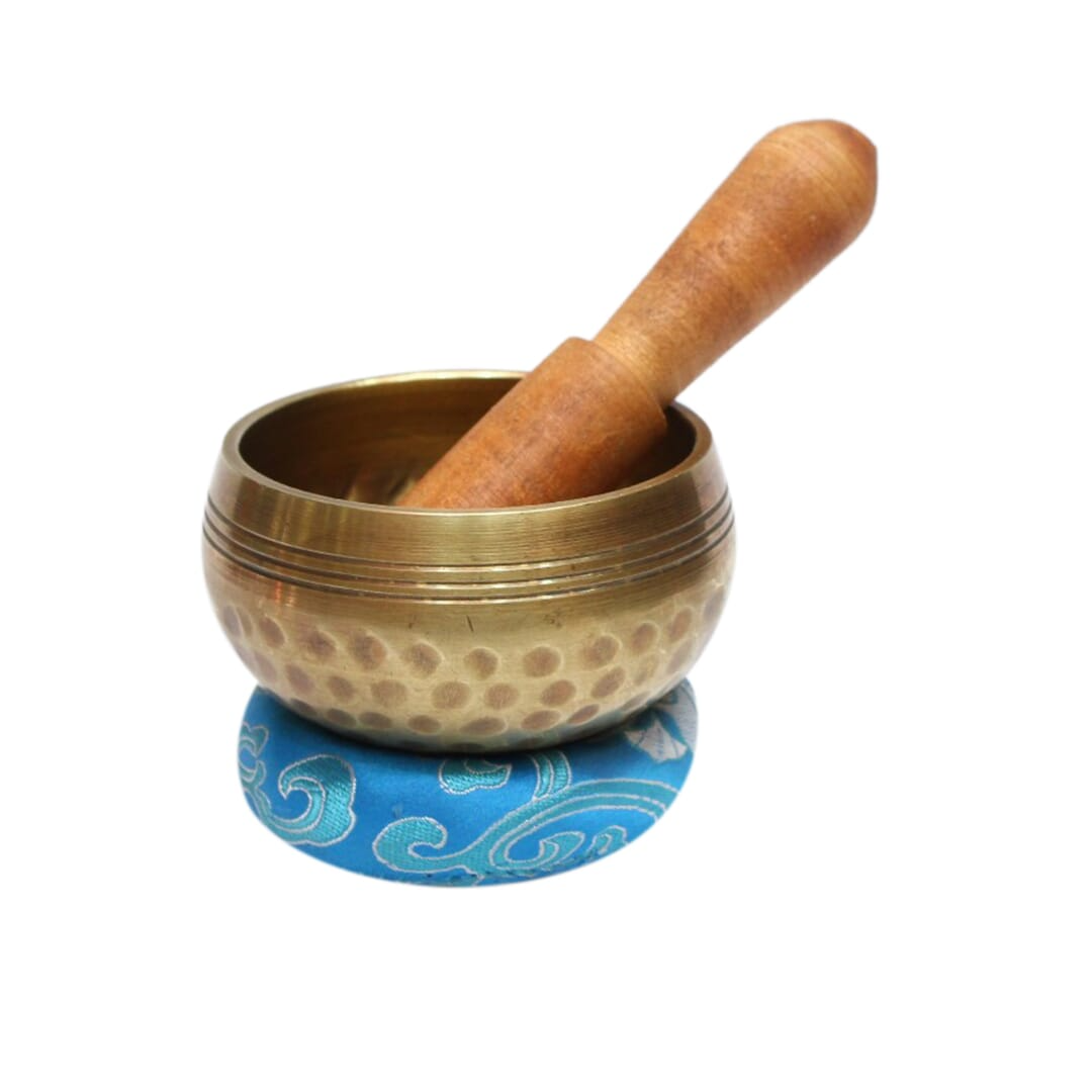 Seven Chakra Handicraft - Golden/blue Craved Design Singing Bowl-3 Inch