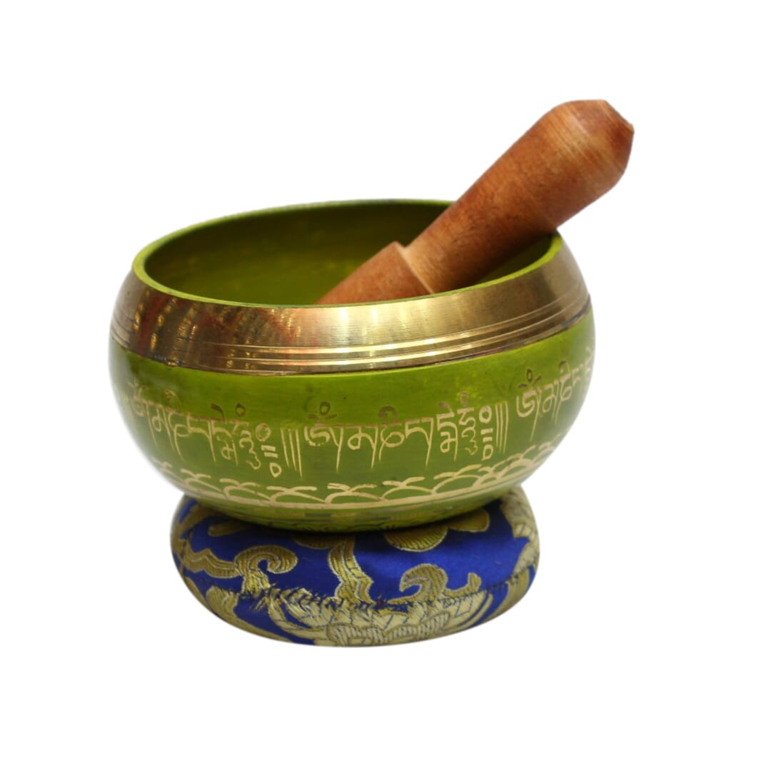 Seven Chakra Handicraft - Green Bajra/Om Design Singing Bowl- 3 Inch