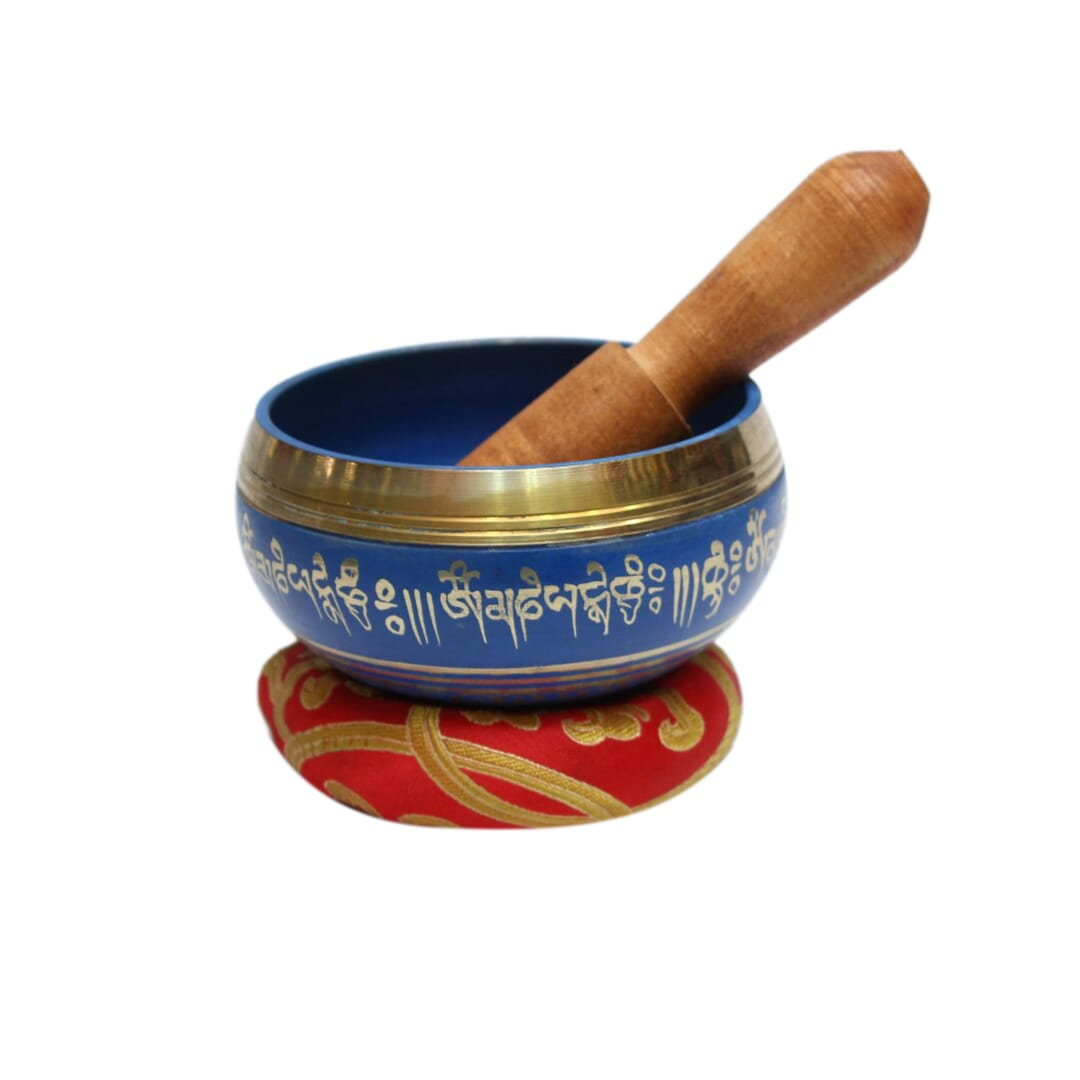 Seven Chakra Handicraft - Blue Om/sankha Design Singing Bowl-5.5 Inch