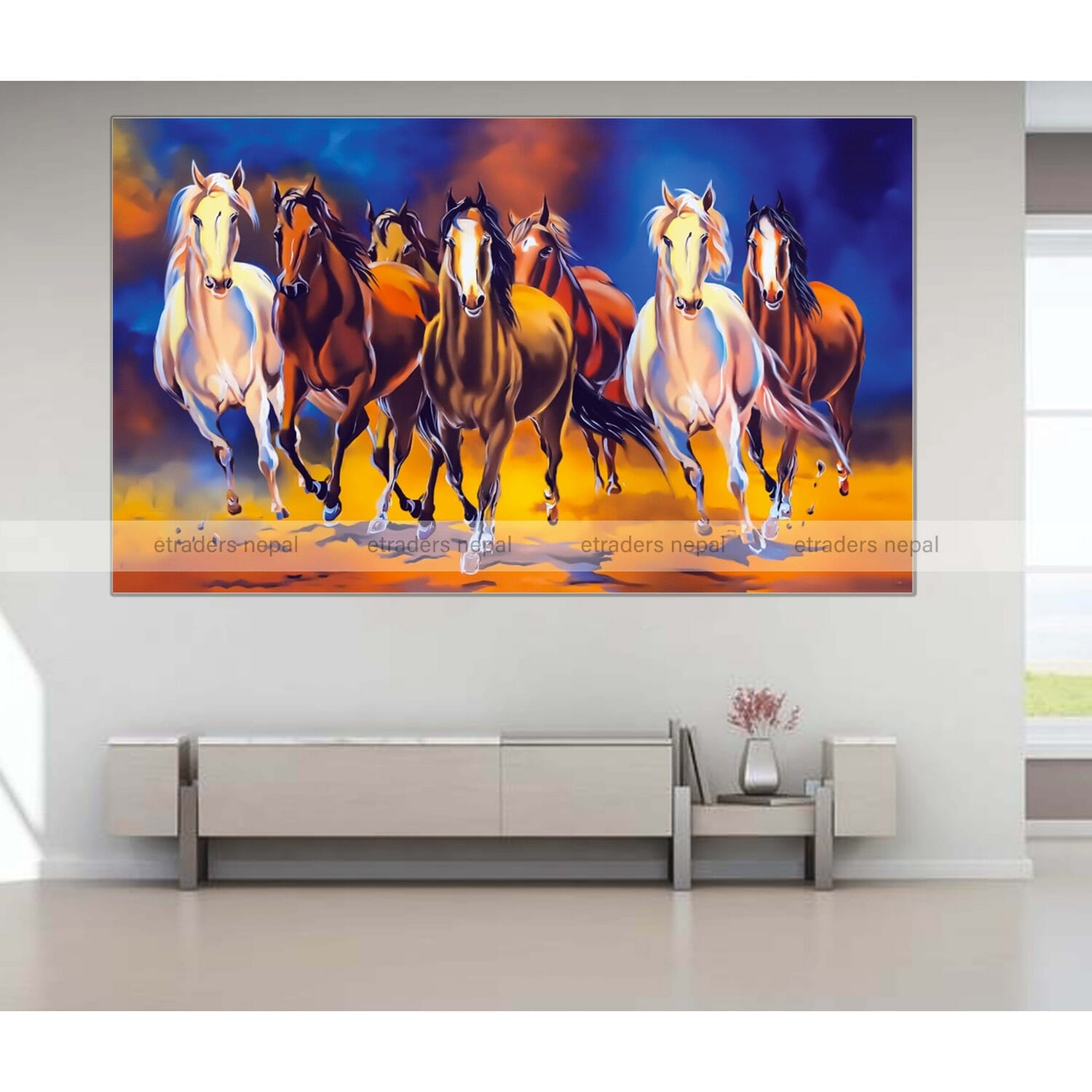 Single Panel 7 Running Horse Canvas | Wall | Home Decor | Canvas | Wall Art With Frame Inside