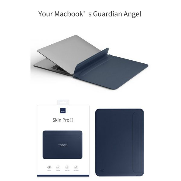 WiWU Skin Pro 3 Portable Stand 13.3-16inch PU Leather Laptop Sleeve With Magnetic Cover for MacBook-Blue