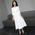 Chic Elegant White Half Sleeve Slim Long Gown Evening Dress 41000235