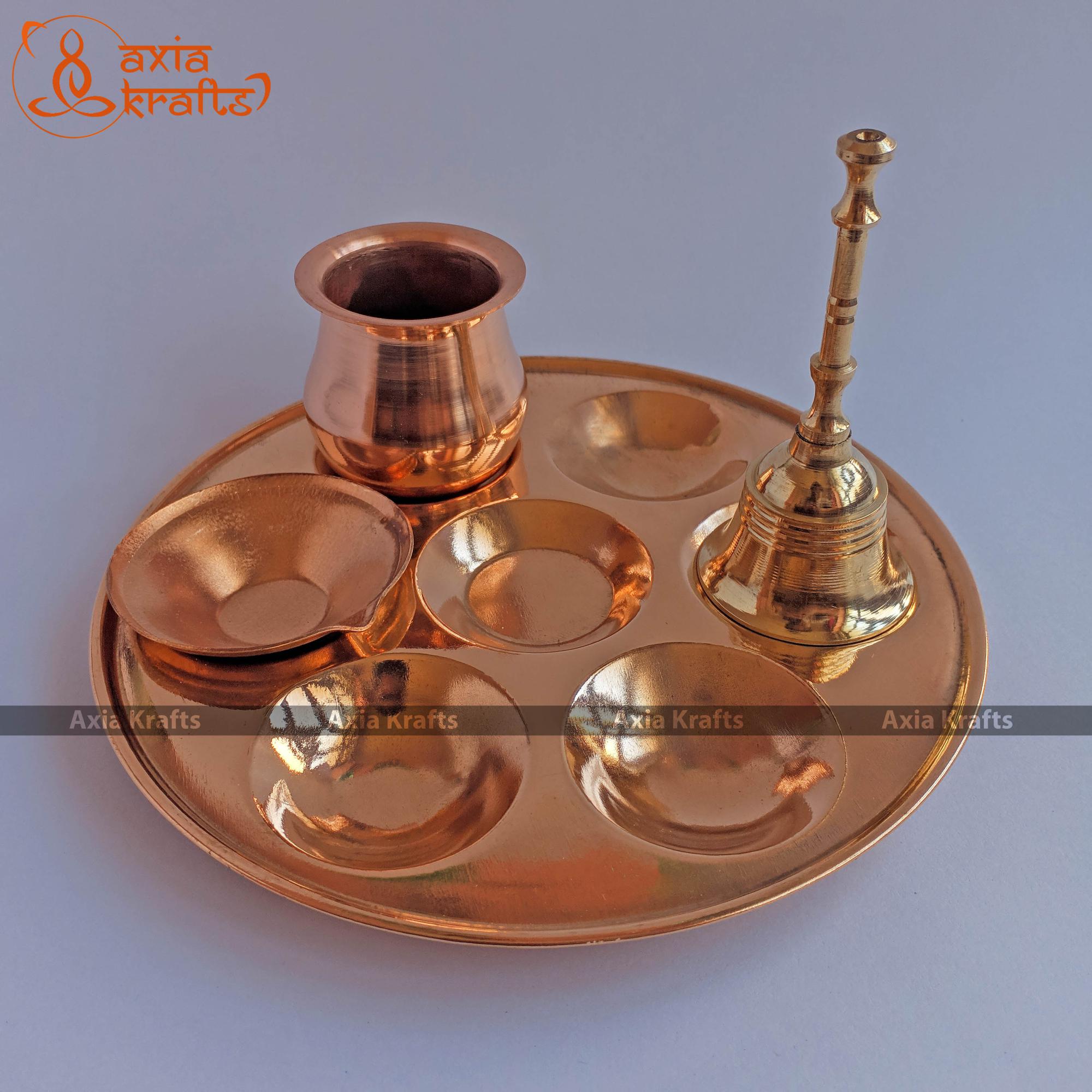 Axia Krafts Small Brass Copper Puja Set