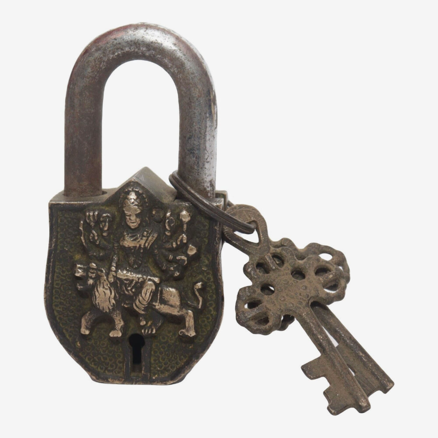 Seven Chakra Handicraft - Small Sized Lord Bhagawoti Featured Lock With Two Keys 9 cm 220 g