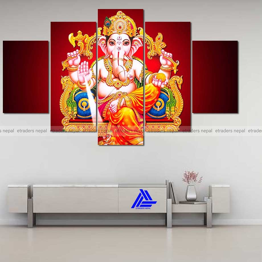 Small Size 24*12 Inch 5 Pieces Ganesh Canvas