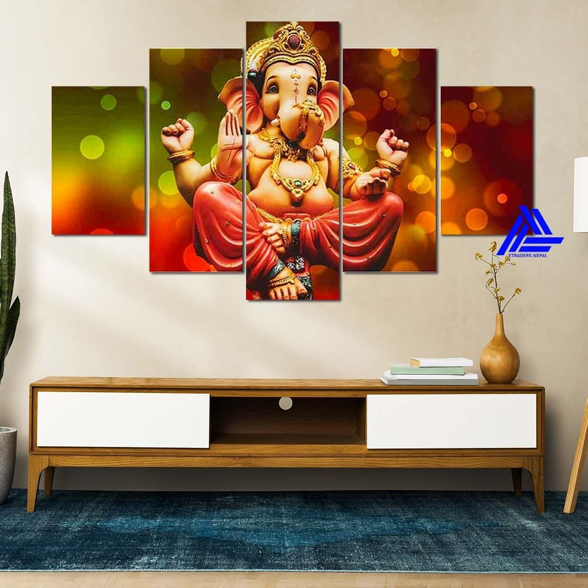 Small Size 24*12 Inch 5 Pieces Ganesh Canvas