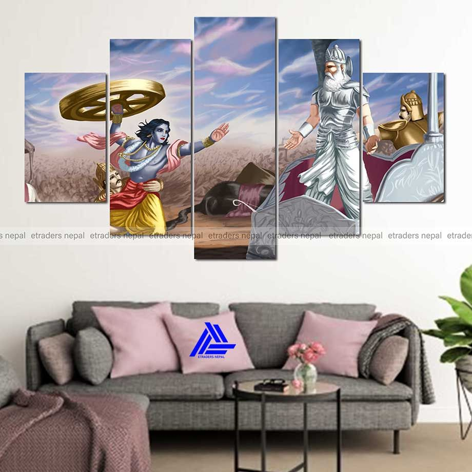 5 Panel Lord Krishna Canvas | Wall | Home Decor | Canvas | Wall Art With Frame Inside