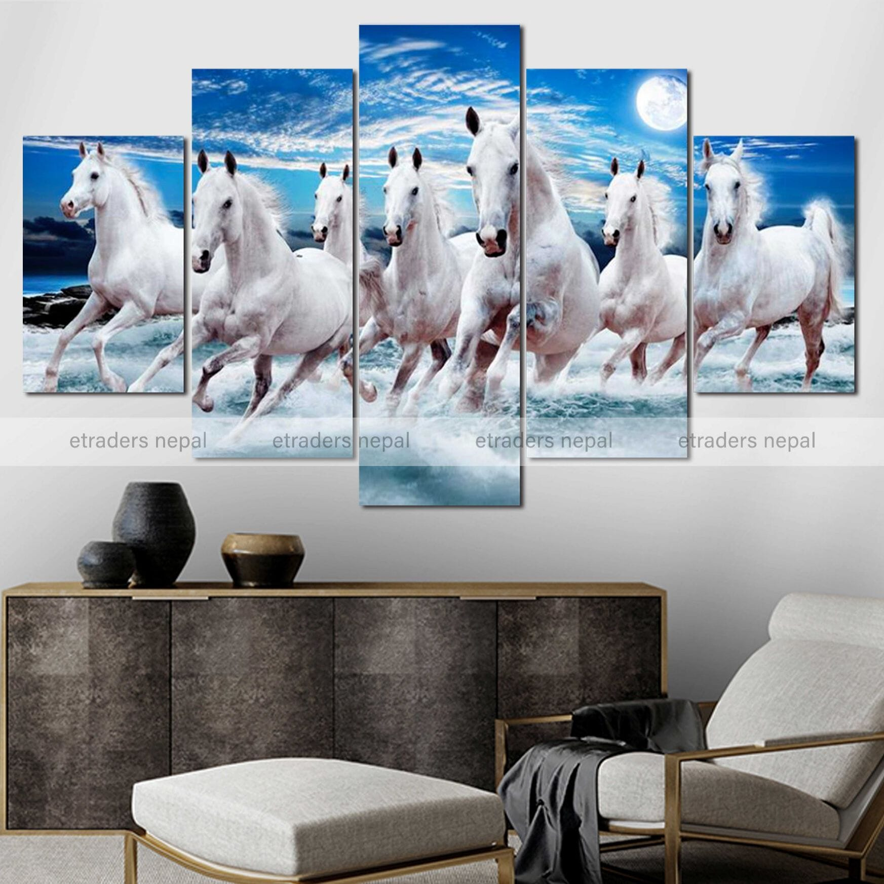  Small Size 5 Pieces 7 Running Horse Canvas