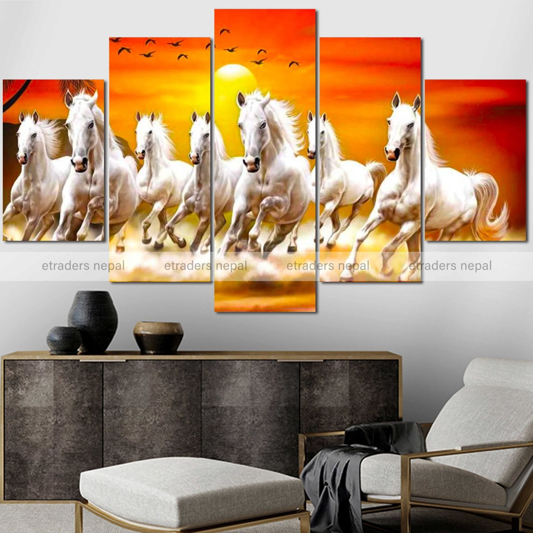  Small Size 5 Pieces 7 Running Horse Canvas