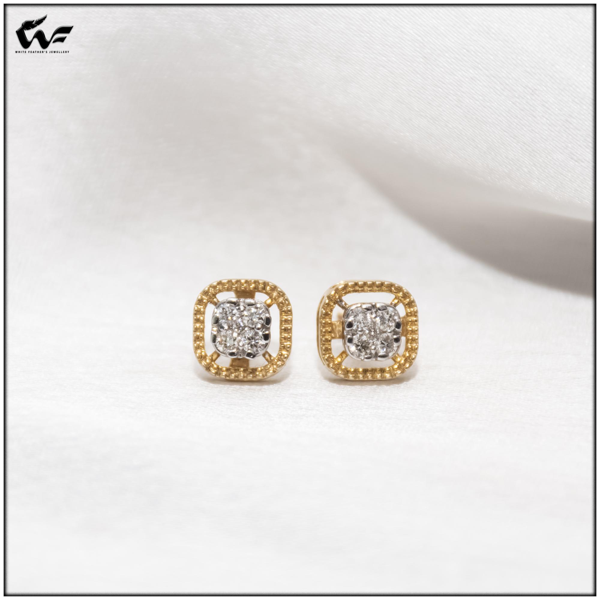 White Feathers Cluster Diamond Ear Stud for Women