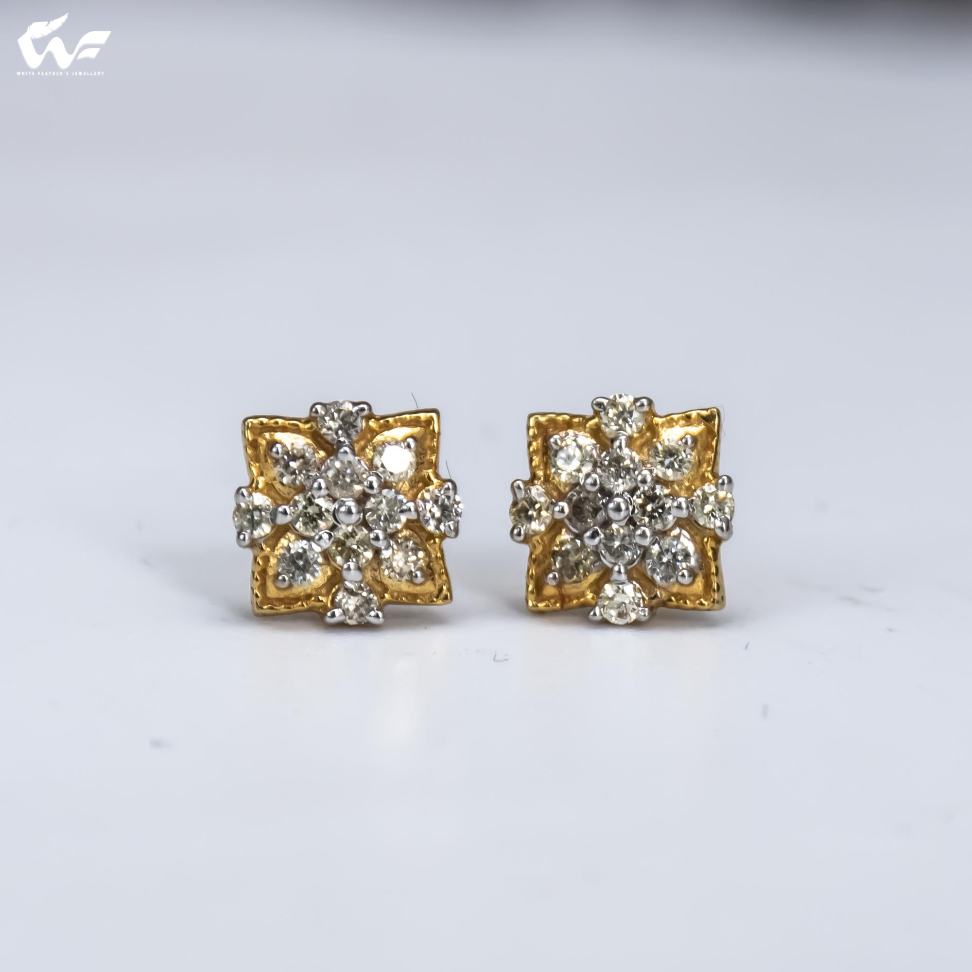 White Feathers Flower Design Eartop for Women