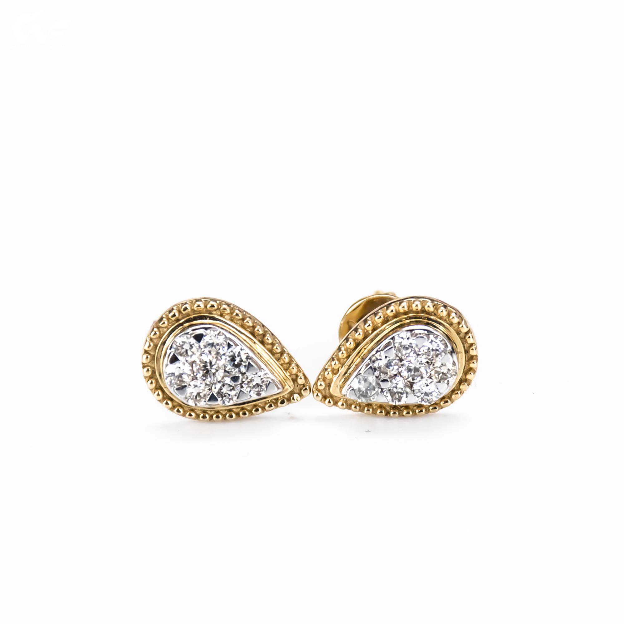 White Feathers Tear Drop Diamond Ear Stud for Women
