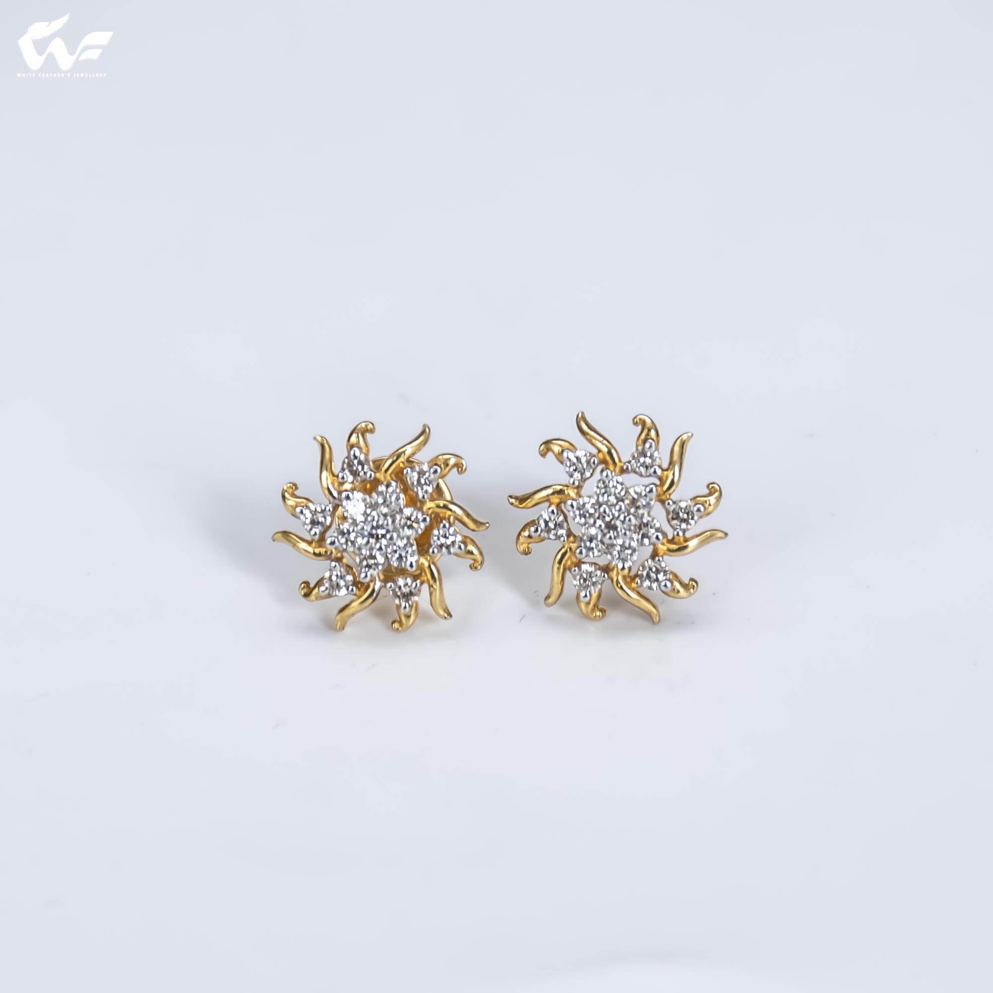 White Feathers Fidget Diamond Ear Studs for Women