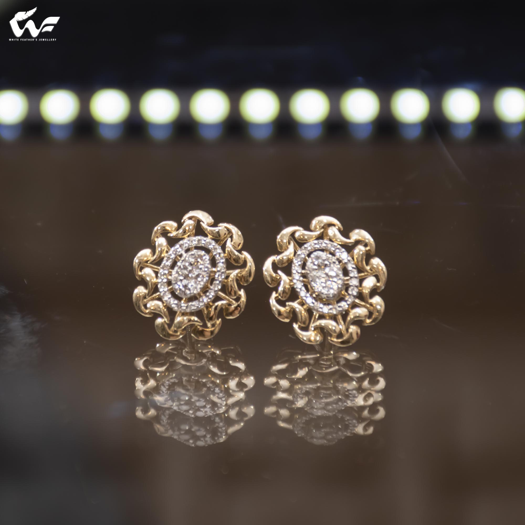 White Feathers Karen Brent Diamond Ear Studs for Women