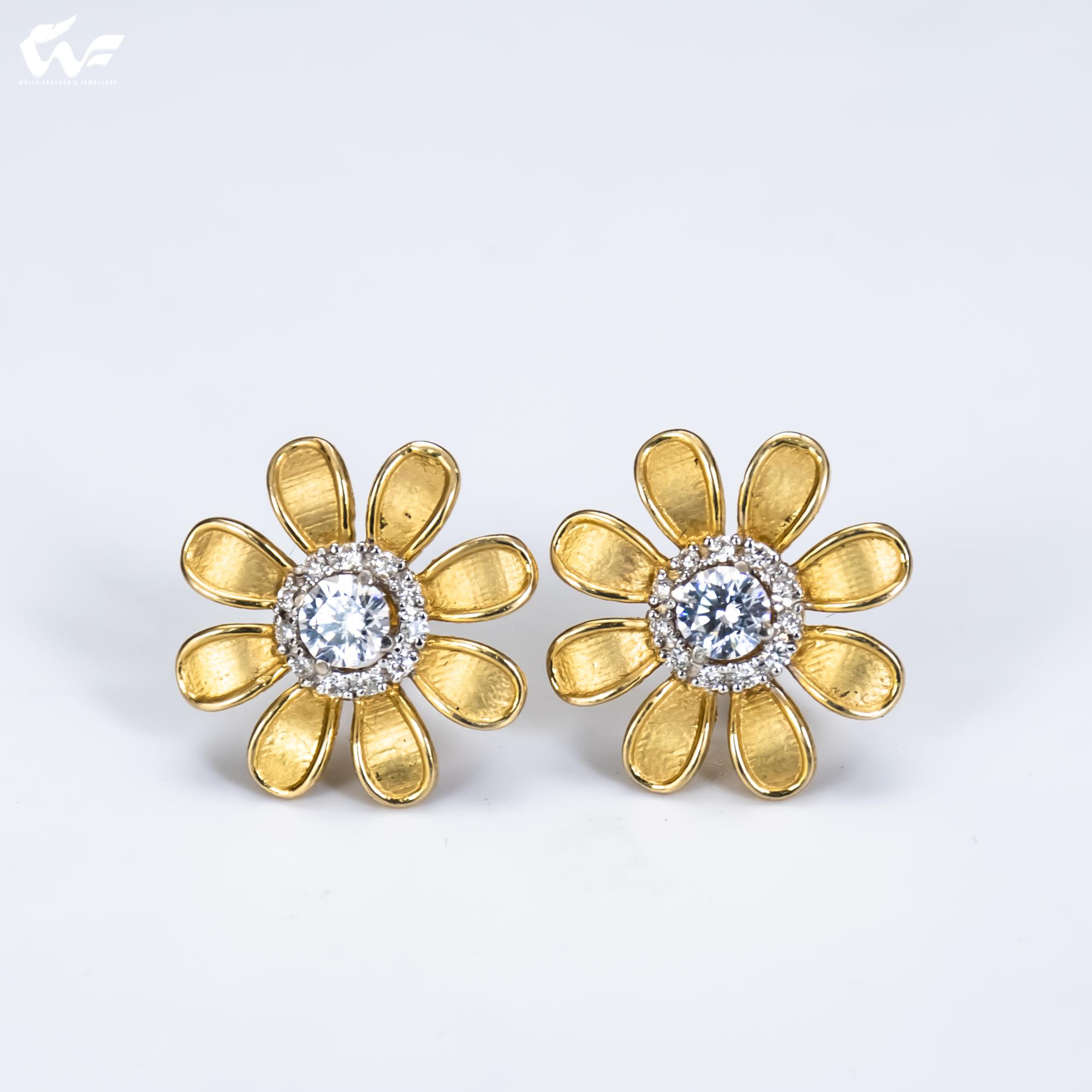 White Feathers Helian Diamond Ear Studs for Women
