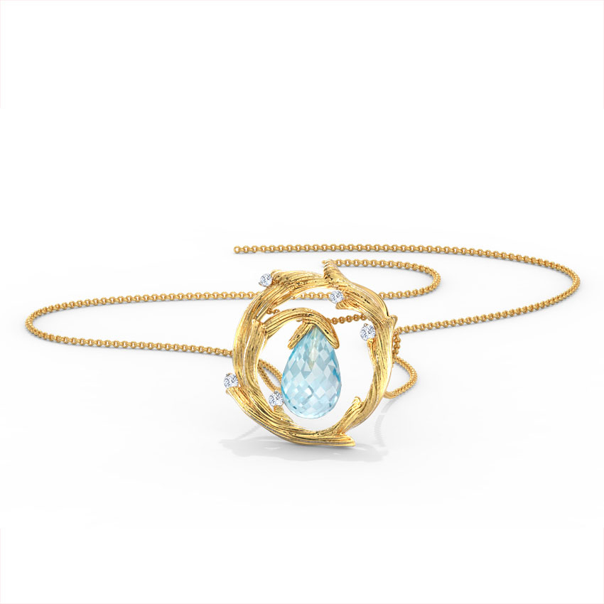 White Feathers Encircle Dewdrops Gemstone Pendant for women