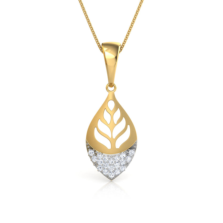 White Feathers Foliate Cut-Out Diamond Pendant for women