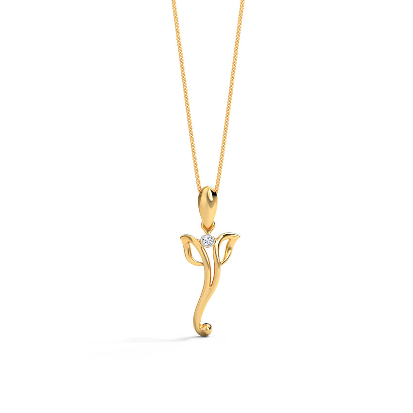 White Feathers Diamond Siddh Ganpati Unisex Pendant