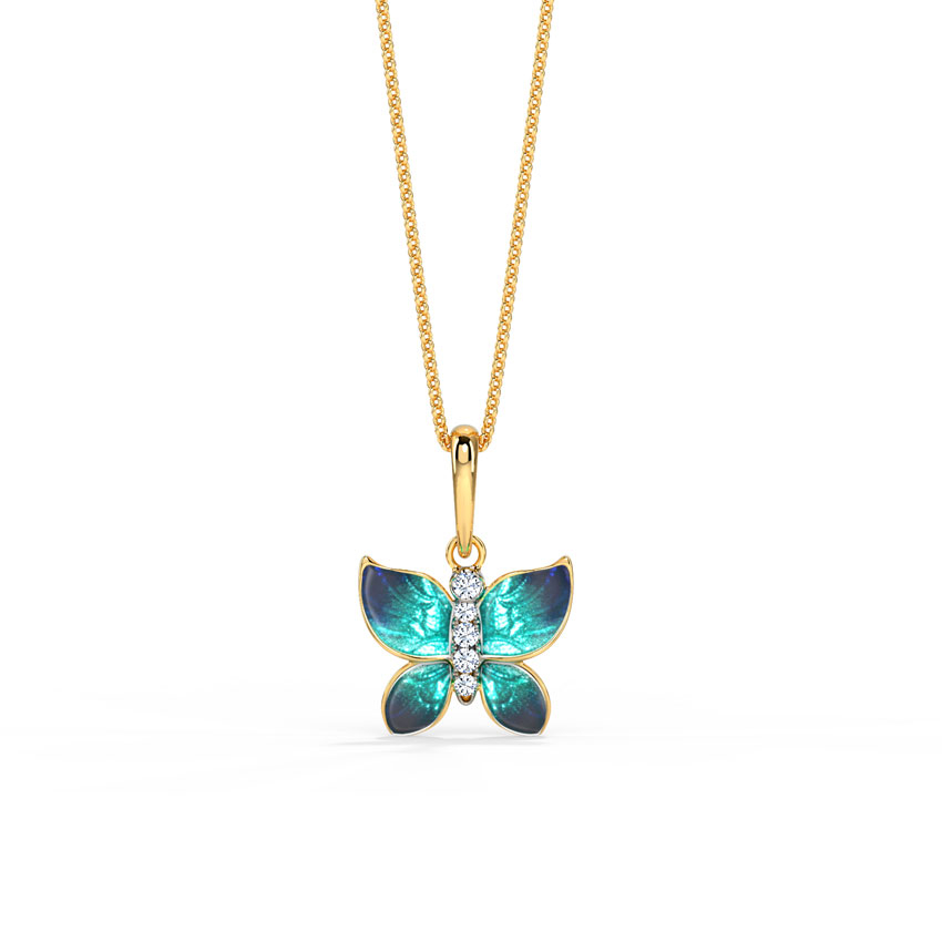 White Feathers Hover Blue Butterfly Diamond Pendant for women