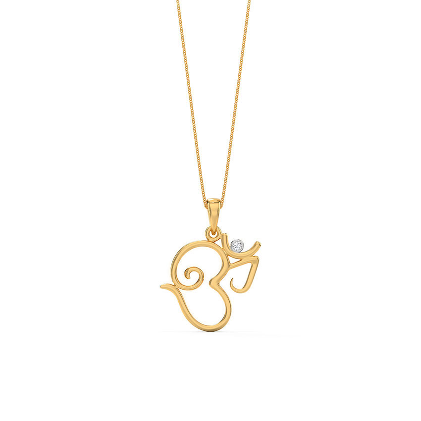 White Feathers Omkara Diamond Unisex Pendant
