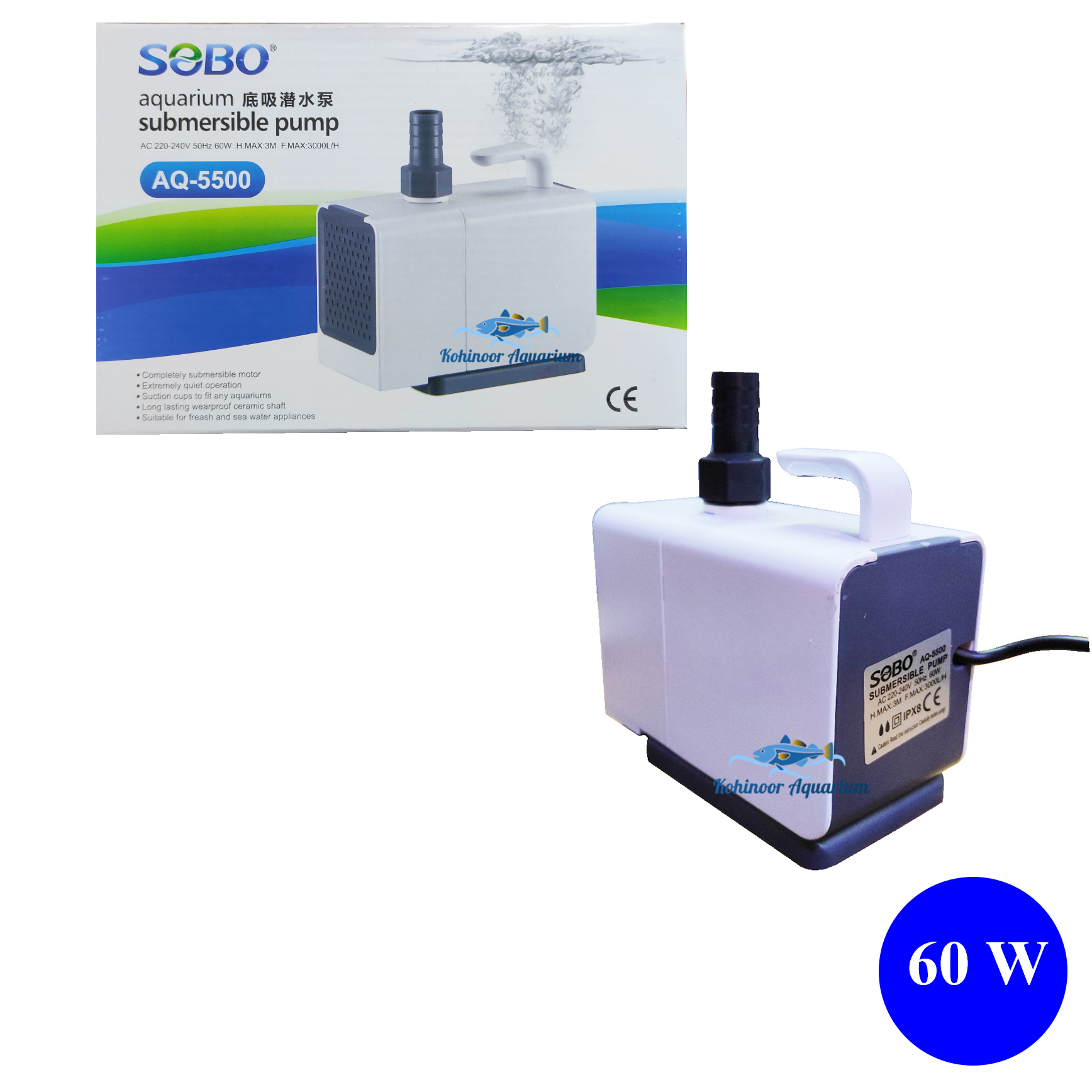 SOBO 60 Watt Aquarium Submersible Pump For Filter AQ-5500