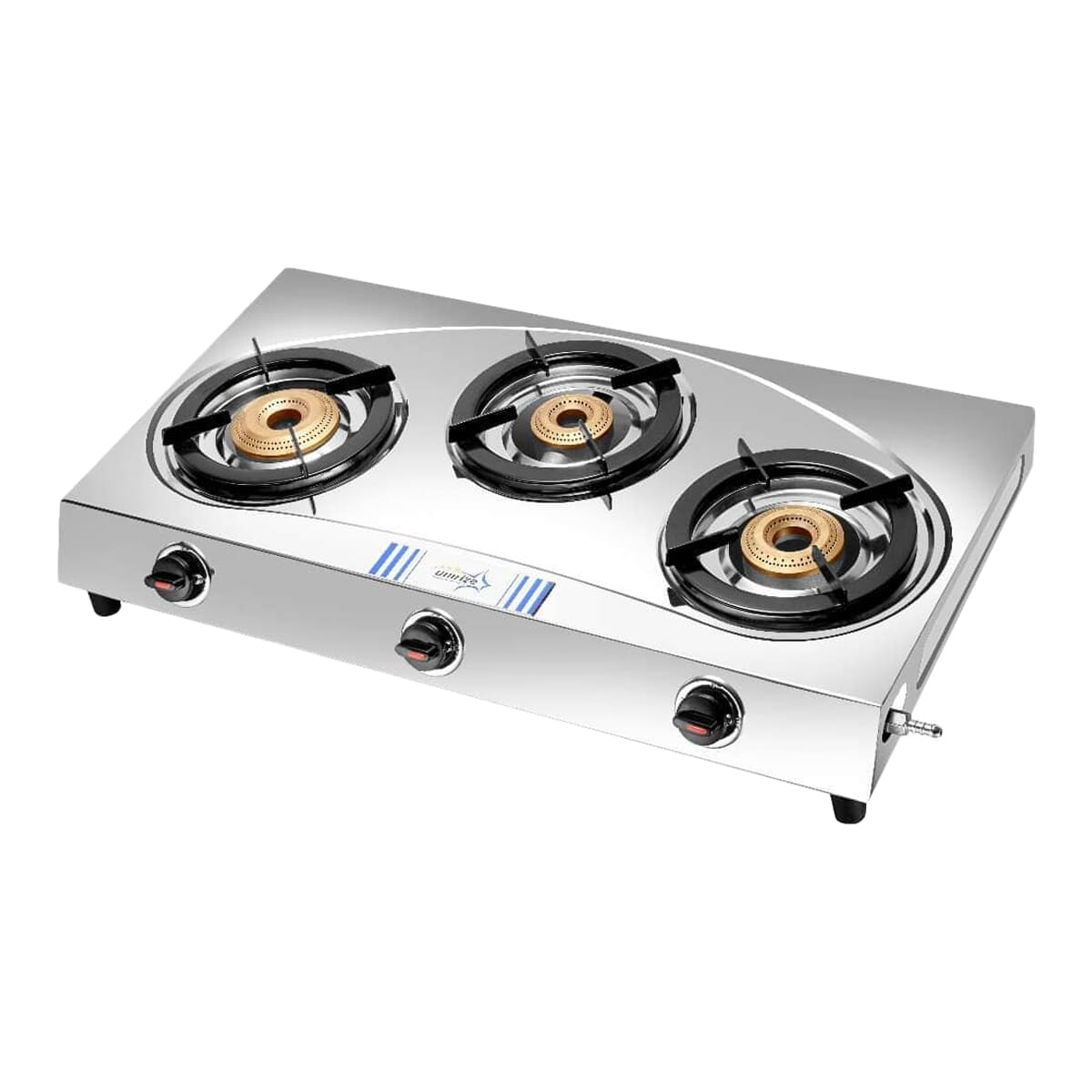 Unirize Stainless Steel Solitaire 3 Burner Non Auto Igniton Gas Stove