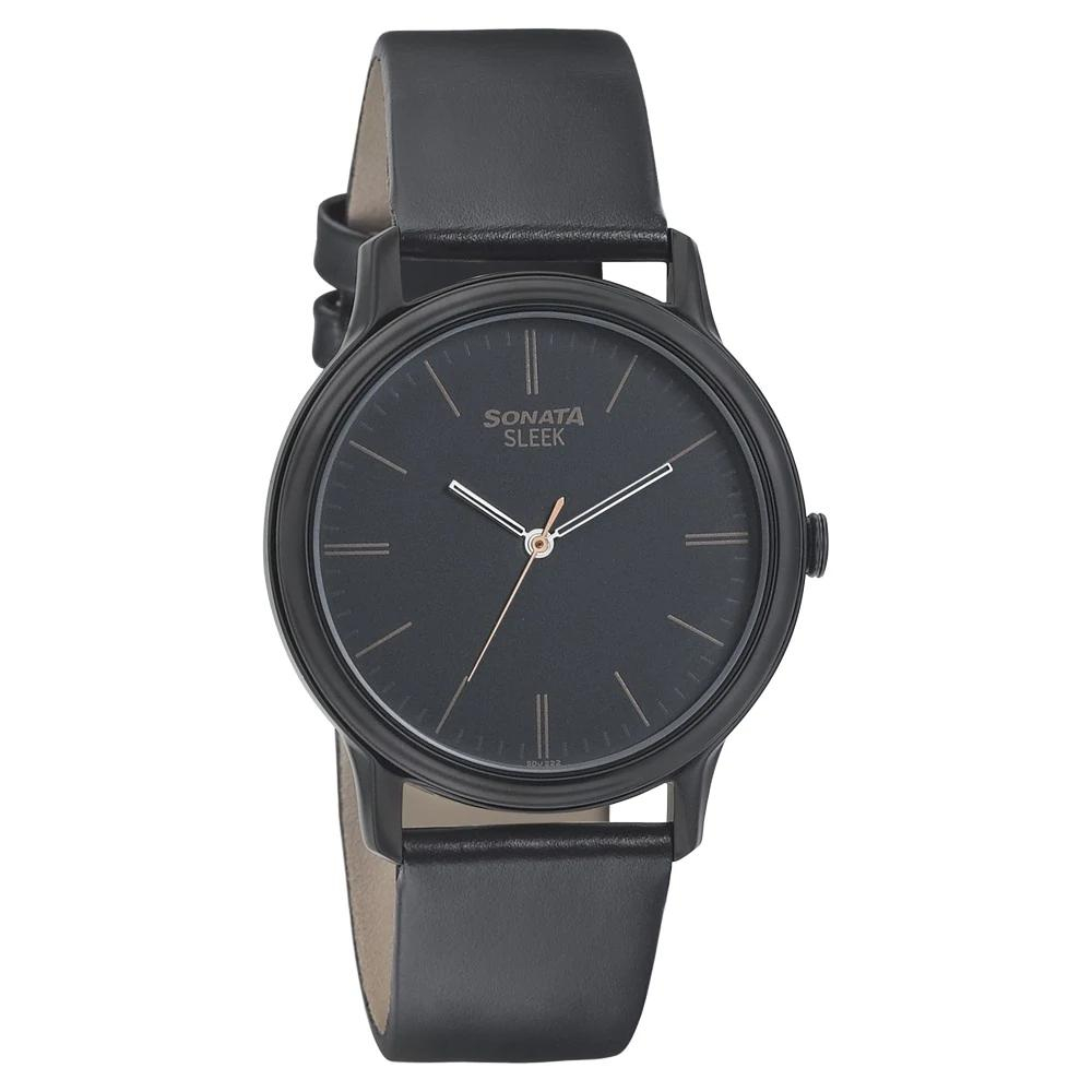 Sonata Sleek Black Dial Analog Watch for Men 7128NL02